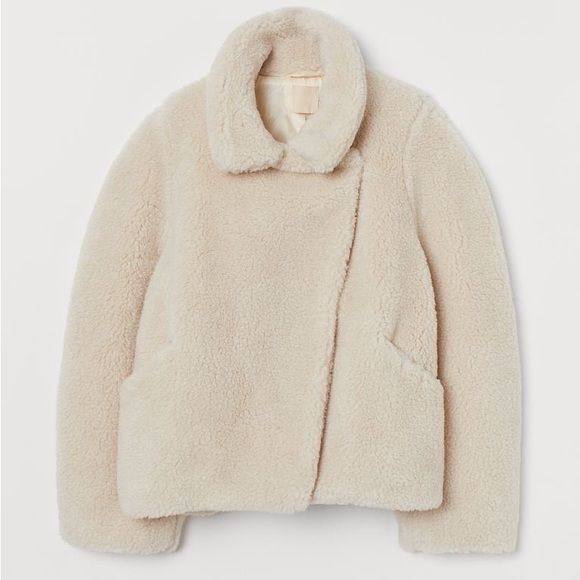H&M Jackets & Blazers - H&M Cream Boxy Faux Fur Jacket Shacket Sz 12
